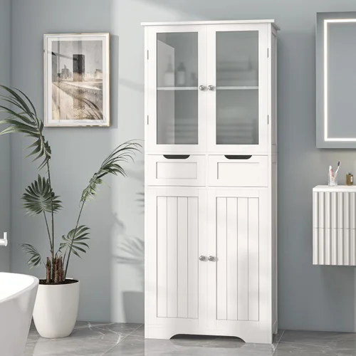 Miniatura 8 de Betterhood Armario de almacenamiento de baño de 67 pulgadas de alto, gabinete independiente con puertas y estantes de vidrio, despensa de baño