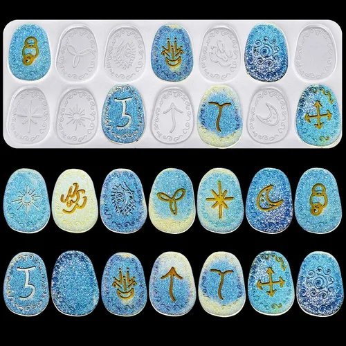 Patelai Moldes de resina para letras de runa, molde de silicona con símbolo de energía, molde de silicona para manualidades, para fiestas de