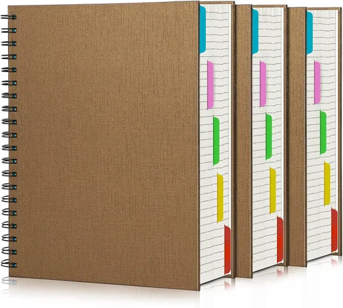 Miniatura 21 de EUSOAR - Cuaderno en espiral de tapa dura para universidad, rayado, paquete de 3 cuadernos A5 de 5.5"x8.3", con 5 divisiones, para escritura, tapa