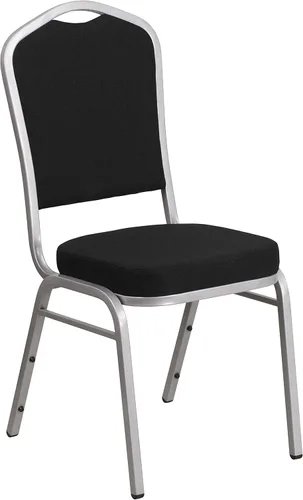 Miniatura 40 de Flash Furniture HERCULES Series - Silla apilable para banquetes con respaldo de corona en tela negra con estampado, marco de vena plateada Tela