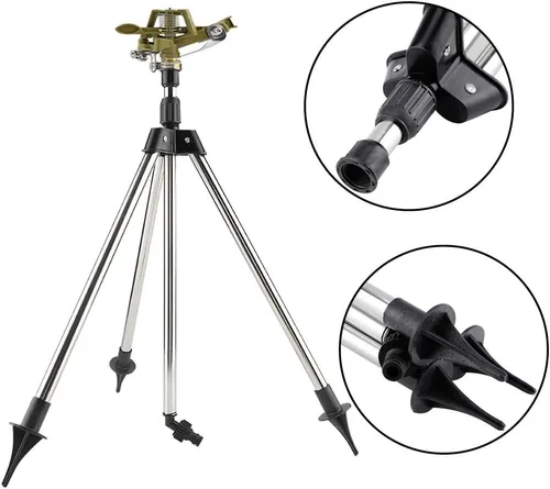 Miniatura 3 de Aspersor automático de impacto en base de trípode, rociador de césped giratorio de 360 grados, sistema de riego de jardín ajustable de acero