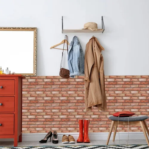 Miniatura 5 de Papel tapiz autoadhesivo 3D, papel de palo impreso antiguo de ladrillo sintético, papel tapiz para despegar y pegar, papel tapiz de ladrillo, papel