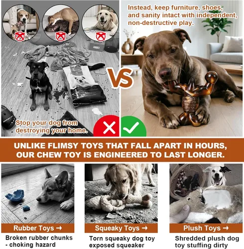 Miniatura 7 de MOXIKIA Juguetes masticables para perros para masticadores agresivos casi indestructibles, sabor a tocino, juguetes de hueso de perro resistentes