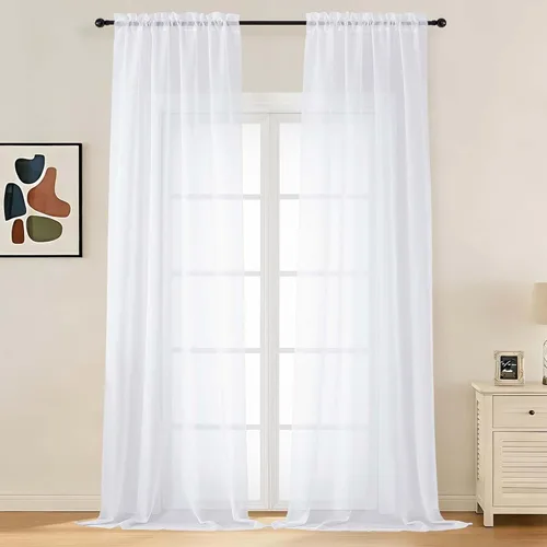 Miniatura 32 de LIVEKID Cortinas traslúcidas negras de cocina de 36 pulgadas de largo, cortinas cortas filtrantes de luz, 2 paneles de gasa aireada, texturizadas