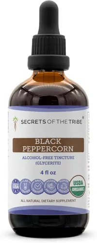 Secrets of the Tribe Extracto líquido sin alcohol de pimienta negra, suplemento de tintura orgánica de pimienta negra (Piper nigrum) USDA (4 onzas