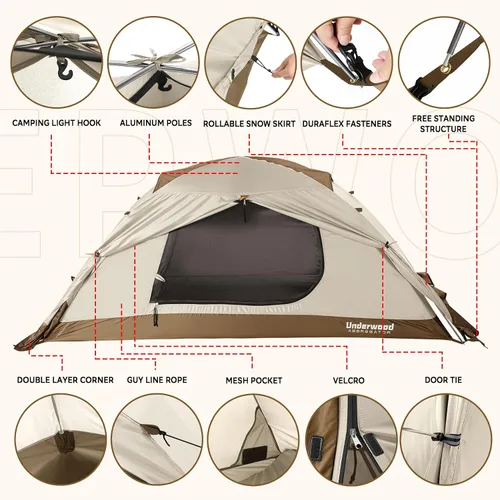 Miniatura 6 de Carpa para 1/2 personas para mochilero para 4 estaciones - Tienda de campaña impermeable para invierno para una persona, equipo de camping ligero