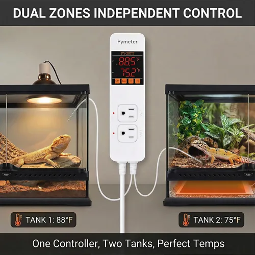 Miniatura 4 de Controlador digital de temperatura, termostato de reptil de sonda doble, salida controlada para tapete térmico de terrario, almohadilla