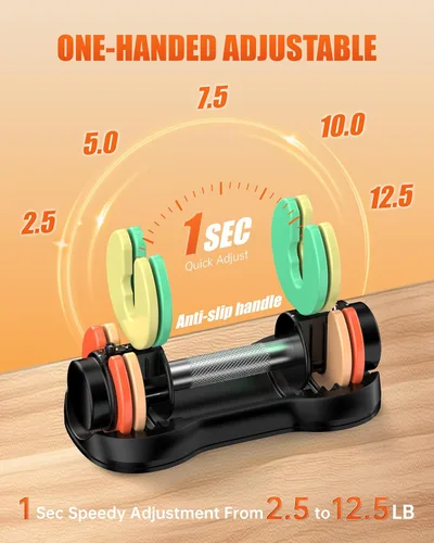 Miniatura 3 de Uboway Adjustable Dumbbell Set, Pair 12.5LB/22.5LB, 5-IN-1 Free Weight Set with Rainbow-Colored Weight Plates & Anti-Slip Handle for Home Gym