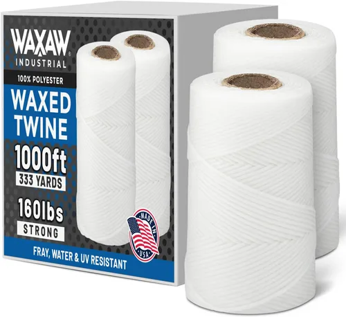 Cordel/cordón blanco encerado 100% poliéster | 1005 pies (335 yardas) x 2 rollos | 9 capas | 115 libras de fuerza de bucle de amarre de cable