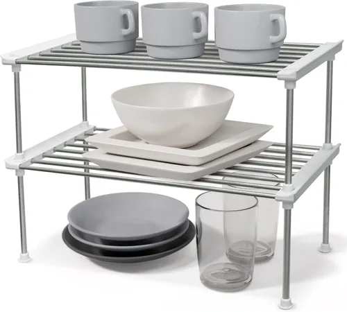 Miniatura 10 de carrotez Estante organizador de gabinete, juego de 2 estantes apilables para mostrador de cocina, organizadores y almacenamiento de gabinetes