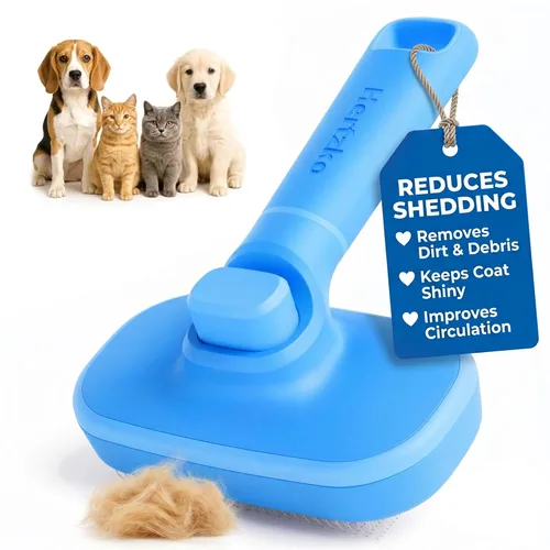Hertzko Cepillo deslizante de autolimpieza para gatos y perros, herramienta de aseo para eliminar el pelo largo y corto, cepillo retráctil para Azul
