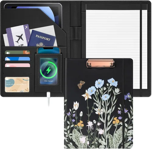 Miniatura 8 de Ospelelf Portapapeles de almacenamiento rosa para mujer, folio con bloc de notas, carpeta de cuero para profesores Elemento en polvo