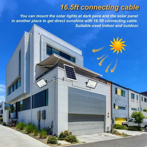 Miniatura 2 de Paquete de 2 luces LED solares de 100 W para exteriores con control remoto, luz solar de seguridad del atardecer al amanecer, impermeable, IP67
