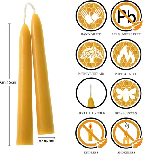 Miniatura 6 de DEYBBY - Juego de 12 velas cónicas de cera de abeja natural de 6 pulgadas, sin humo y sin goteo, velas de cera de abeja orgánica pura, 4-5 horas