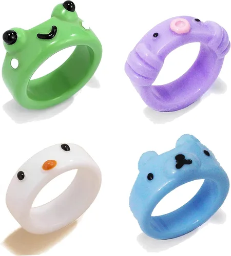 Clolrful - Anillo de arcilla de rana Y2K lindo animal acrílico 3D estético anillos de amistad anillos de plástico de resina regalo para mujeres,