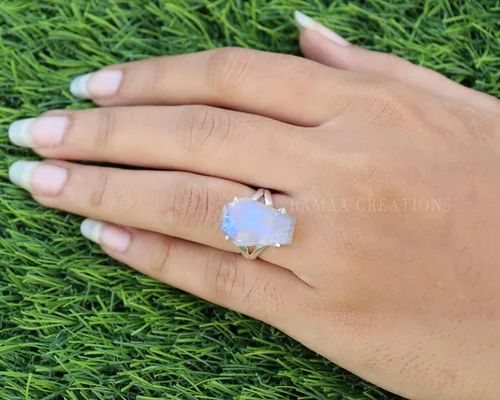 Miniatura 3 de Moonstone Coffin Silver Ring Natural Moonstone Sterling Silver 925 Handmade Coffin Ring Handmade Jewelry