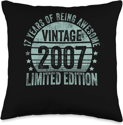 17 Year Old Vintage 2007 Limited Edition Bday Retro 17th Birthday Gifts Girls Boys Throw Pillow, 16x16, Multicolor