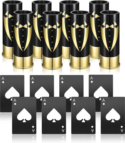 Yoption Set de 16 piezas de regalos para padrinos de boda, 8 vasos de chupito con 8 abridores de botellas tamaño tarjeta de crédito para propuesta