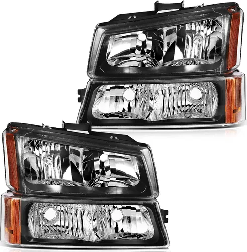 Miniatura 39 de Conjunto de faros delanteros para Chevy Avalanche 1500 2003-2006 para Avalanche 2500 03-06 para 1500 Classic 2007 carcasa negra reflector ámbar