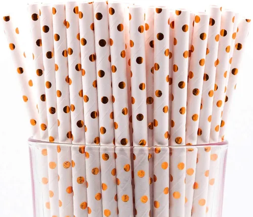 Miniatura 48 de Paquete de 150 pajitas de papel biodegradables con lunares rojos de 4 capas (compostables, no tóxicas, sin BPA)