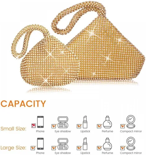 Miniatura 5 de Bolso de noche para mujer, con diamantes de imitación brillantes, triángulo, cadena de diseño, bolso de mano para fiesta, graduación, boda