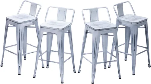 Miniatura 12 de Taburetes de bar de metal con respaldo, juego de 4 taburetes de altura de encimera de cocina con asiento de madera de 24 pulgadas, negro mate