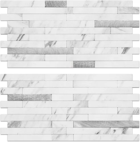 Auliget - 20 láminas de azulejos adhesivos imitación piedra para protector antisalpicaduras, mosaicos de cloruro de polivinilo con acabado mármol