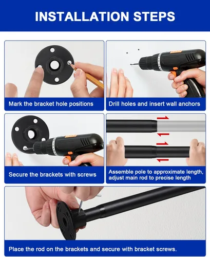 Miniatura 8 de Barra de cortina de ducha negra, barra de ducha ajustable para baño de 28 a 48 pulgadas, barra de ducha resistente para montaje en pared
