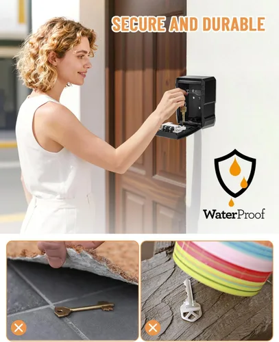 Miniatura 6 de BKNOOU Caja grande de bloqueo de llave para montaje en pared exterior para llaves al aire libre, impermeable, combinación de 4 dígitos, caja