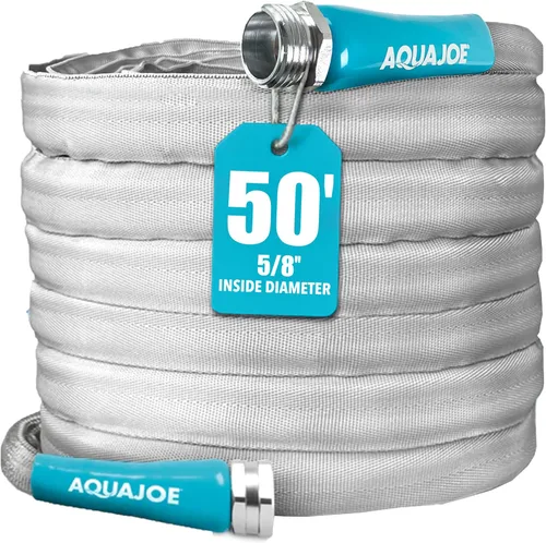 Aqua Joe XTREME FIBERJACKET Manguera de jardín, 50 pies, resistente a las torceduras, flexible, 600 PSI, 5/8 de diámetro, ligera, accesorios de