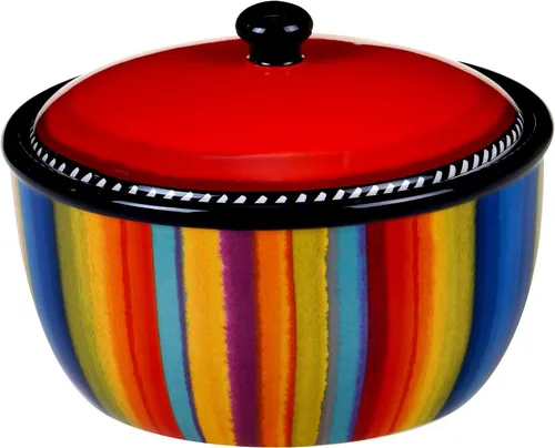Sierra - Olla de frijoles de cerámica de 8.25 pulgadas con tapa, 2.1 litros, multicolor – Ideal para servir sopas, guisos, chiles, cazuelas, salsas