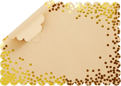 Miniatura 8 de Blue Panda Manteles individuales rectangulares desechables de papel dorado, borde festoneado y lunares de lámina dorada, 50 unidades para fiestas
