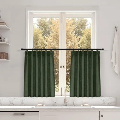 Miniatura 73 de Juego de 2 paneles de cortinas de ventana de cocina beige de 24 pulgadas de largo, con textura de lino, plisadas, filtrantes de luz, semi pequeñas