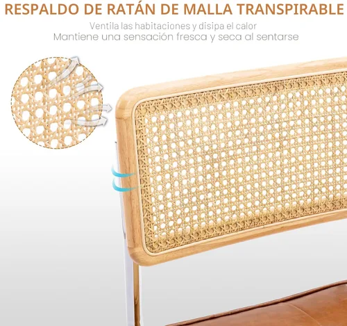 Miniatura 5 de Zesthouse Juego de 2 sillas de comedor de ratán natural, sillas modernas de comedor con respaldo de madera maciza para cocina y sala de estar, Cuero