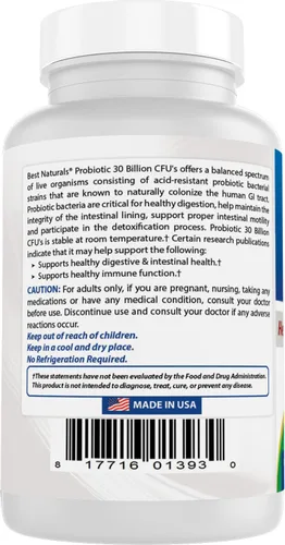 Miniatura 7 de Best Naturals Probiotic 10 cepas 30 mil millones de almacenamiento estable 120 cápsulas vegetales (120 unidades (paquete de 3))