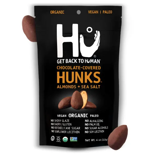 Miniatura 10 de Hu Hunks - Almendras veganas cubiertas de chocolate con sal marina, paquete de 6 unidades, sin OMG, sin gluten, paleo, chocolate negro orgánico