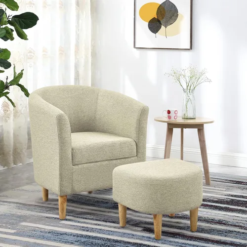Miniatura 4 de DAZONE Silla de acento, silla barril con otomano, cómoda con reposabrazos, juego de reposapiés estilo mediados del siglo XX, sillas de sala cómodas