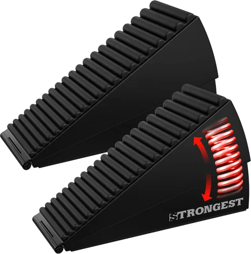 Miniatura 15 de STRONGEST HOME Topes de puerta ajustables XL con resorte, cuña resistente de 3 pulgadas para entradas gruesas y de gran tamaño, agarre de goma Negro