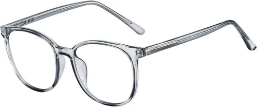 Miniatura 2 de FONHCOO - Lentes con bloqueo de luz azul de moda, redondos, TR90, transparentes, gafas anti UV para computadora para mujeres y hombres Gris