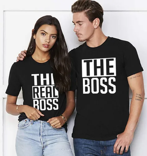 Miniatura 5 de Double Fashion - Camisetas a juego para parejas - His & Her - The Boss & The Real Boss -Letra Print - Manga corta - Camiseta