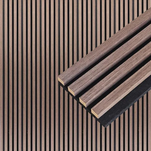Miniatura 6 de NeatiEase Paneles de pared de madera, paneles de pared acústicos de listones de 9 pies para decoración de pared interior y reducción de ruido, Roble