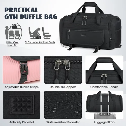 Miniatura 6 de Bolsa de gimnasio para hombre, 40 L, bolsa de lona deportiva para gimnasio, bolsa de lona para mujer, con compartimento para zapatos y bolsillo