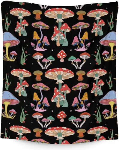 Miniatura 11 de Manta de hongos para niñas y niños, acogedora, cálida, manta de regazo de 30 x 40 pulgadas para sofá, silla, manta negra novedosa y mullida, regalo