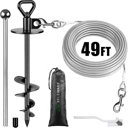 Miniatura 14 de SELEWARE Estaca de amarre para perro al aire libre, anclaje antióxido para perros grandes de hasta 220 libras, estaca giratoria gratuita para Negro C