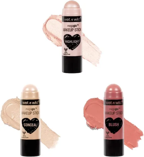 Wet n Wild MegaGlo Conceal & Contour Highlighter Stick & MegaGlo - Barra de maquillaje para ocultar y contornear neutro, sigue tu bisque y MegaGlo -