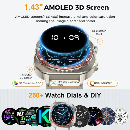 Miniatura 2 de Soudorv Reloj inteligente, AMOLED 2026 de 1.43 pulgadas para hombres y mujeres (respuesta/hacer llamadas), 60 días/más de 130 deportes/linterna