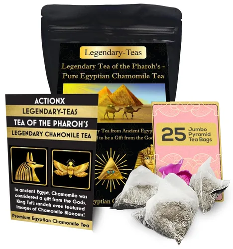 Legendary-Teas Tea of the Pharaoh's - Paquete de 25 bolsas de té piramidales selladas en bolsas de papel de aluminio (té de manzanilla egipcia,