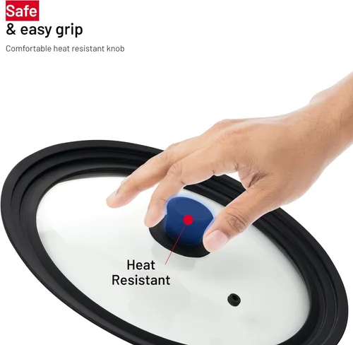 Miniatura 6 de Bezrat Tapas universales para ollas, sartenes y sartenes – Paquete de 2 cubiertas resistentes al calor de vidrio templado con borde de silicona – Se