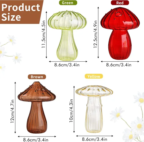 Miniatura 2 de 4 jarrones de vidrio con forma de hongo, macetas hidropónicas transparentes, plantas de flores para centro de mesa decorativo, decoración de mesa, 4