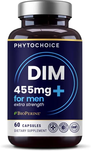 DIM para hombres 350 mg de alta potencia con BioPerine y extracto de brócoli - Complejo total de 455 mg para equilibrio de estrógeno y optimización
